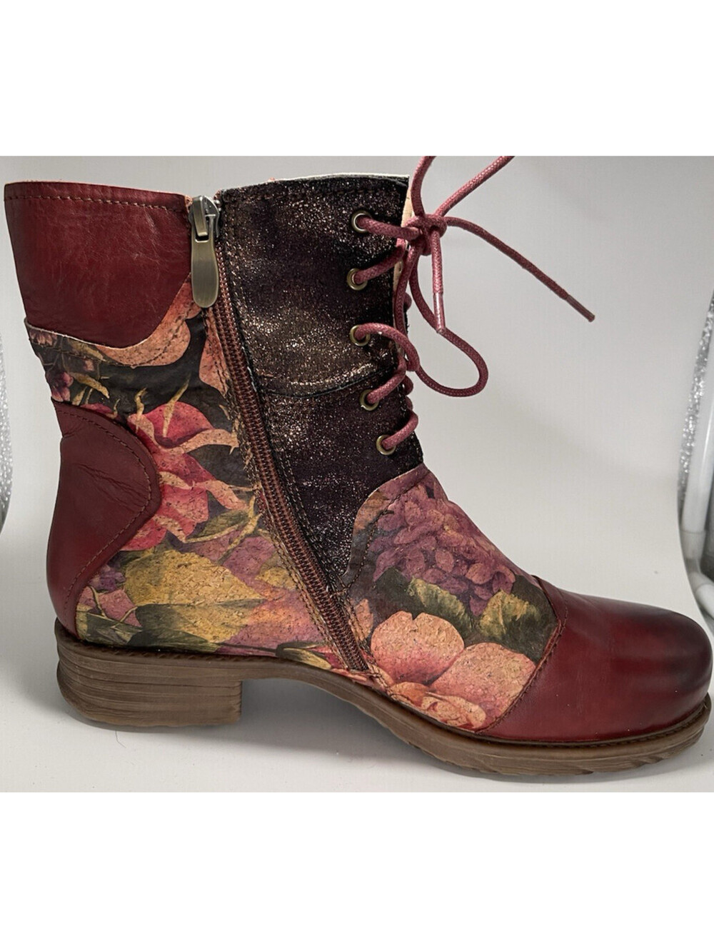 ELITE By Corky's Women's Burgundy Floral Artsy Leather Ankle Boots "Vintage" 11
